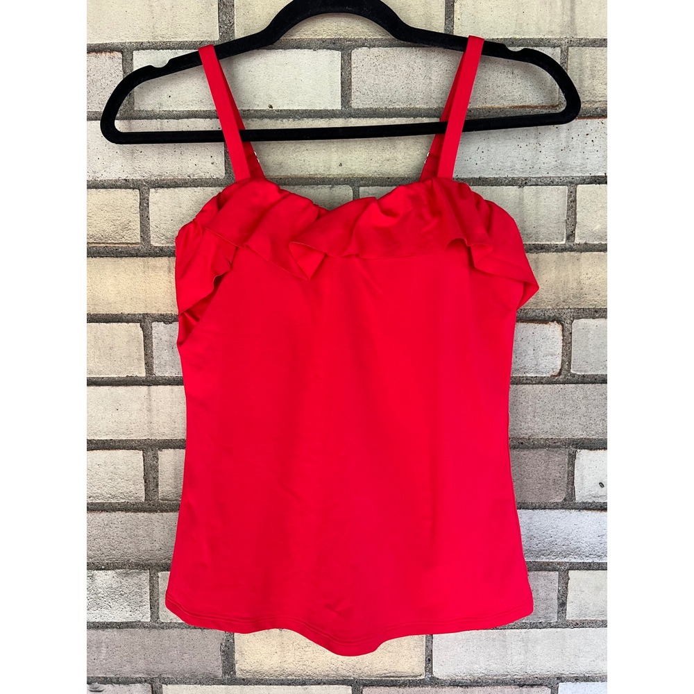 Lands End Swim Matching Set Red Ruffle Tankini Top Swim Skirt Small Size 4 - Picture 2 of 10